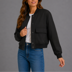 Women's Bomber Jacket with Button Front and Flap Pockets