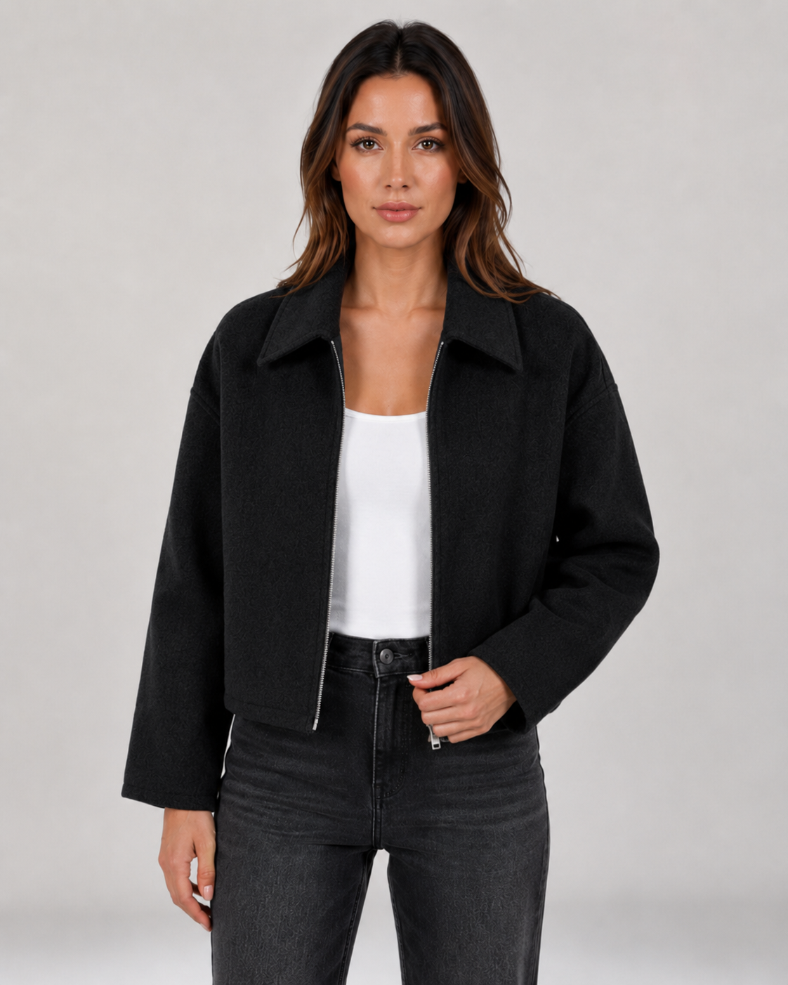 Women's Bomber Jacket with Collar and Zip Front