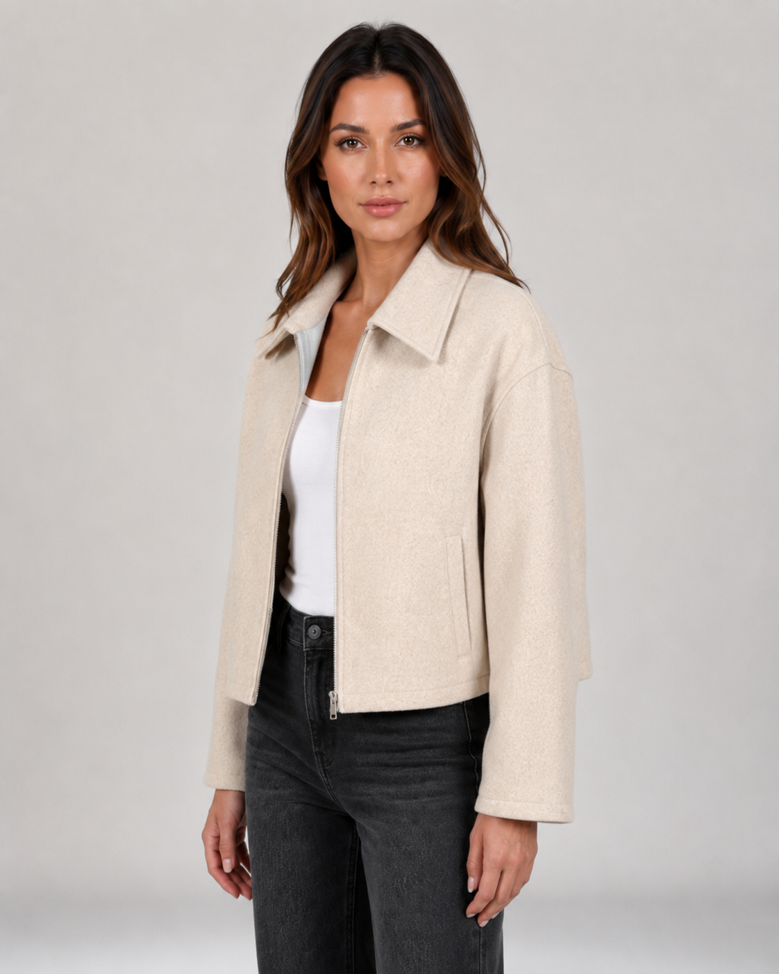 Women's Bomber Jacket with Collar and Zip Front