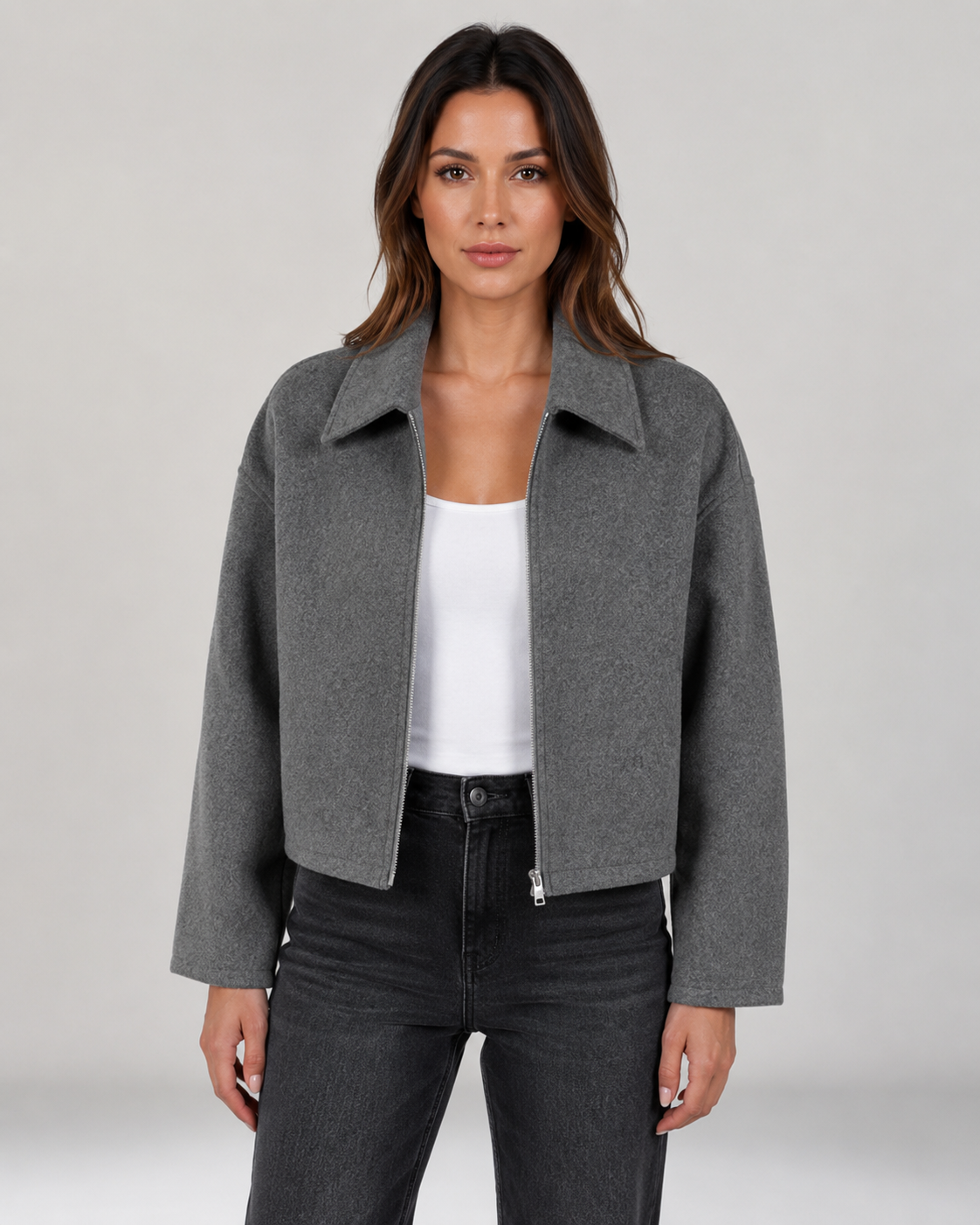 Women's Bomber Jacket with Collar and Zip Front