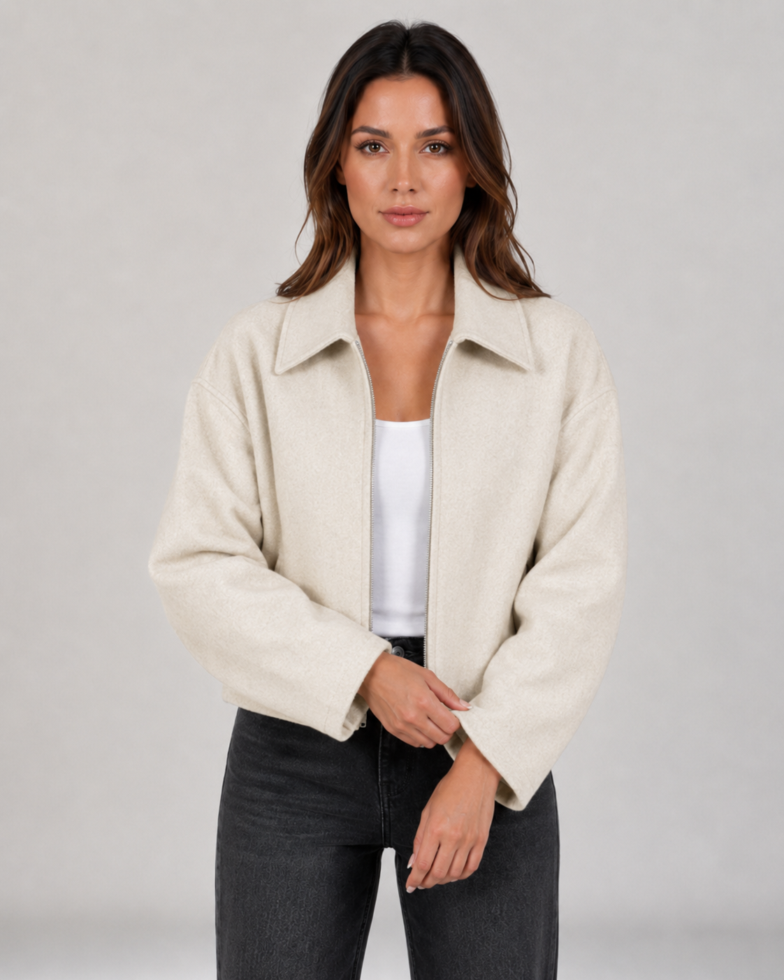Women's Bomber Jacket with Collar and Zip Front