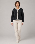 Women's Bouclé Knit Button Front Cardigan with Contrast Trim