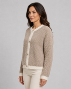 Women's Bouclé Knit Button Front Cardigan with Contrast Trim