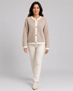 Women's Bouclé Knit Button Front Cardigan with Contrast Trim