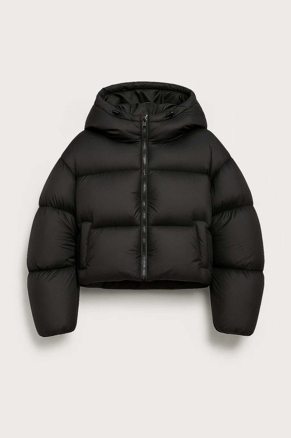 Women's Boxy Cropped Puffer Jacket with Zip Front and Hood