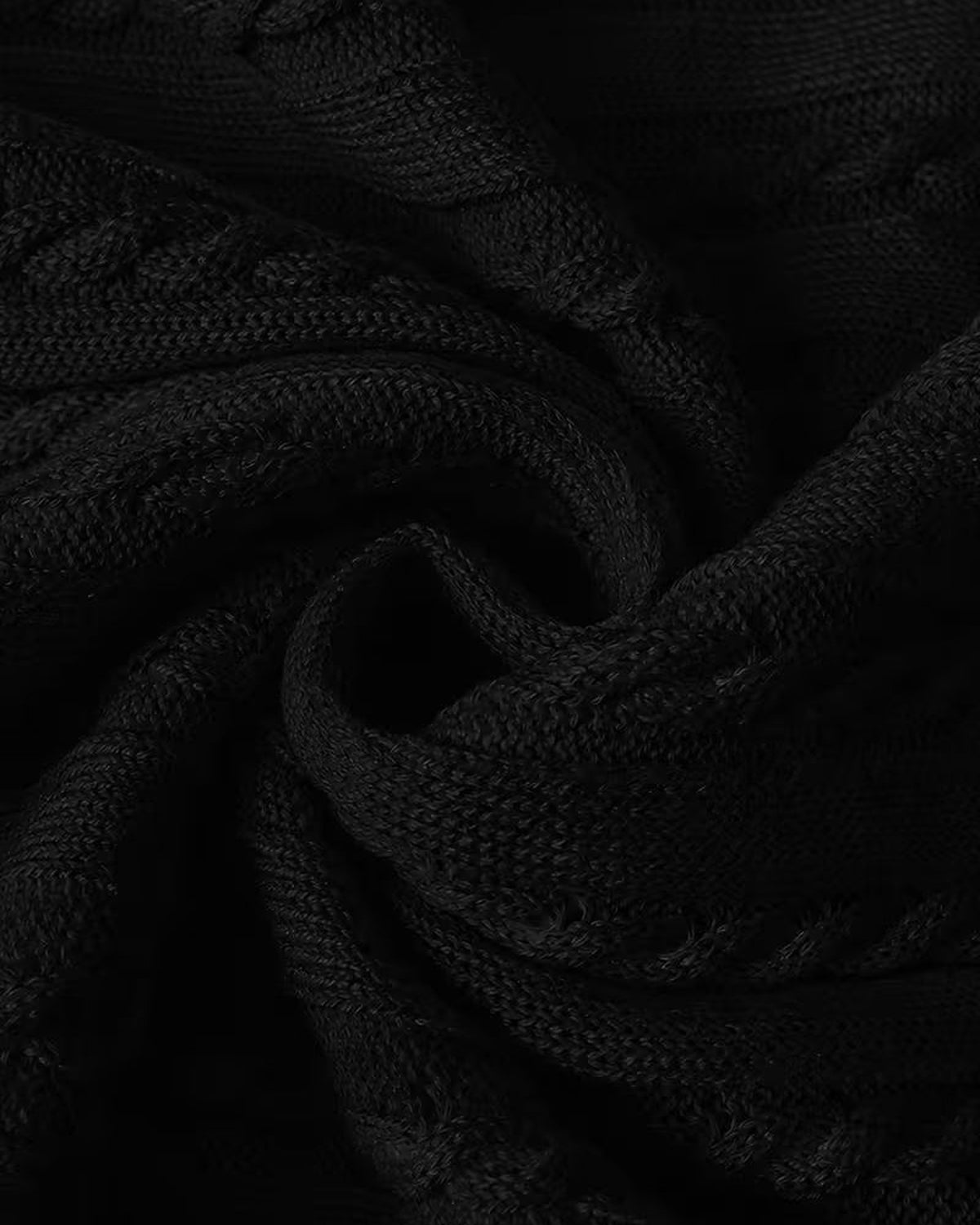 Women's Cable Knit Cardigan with Round Neck and Button Front in Black – knit detail