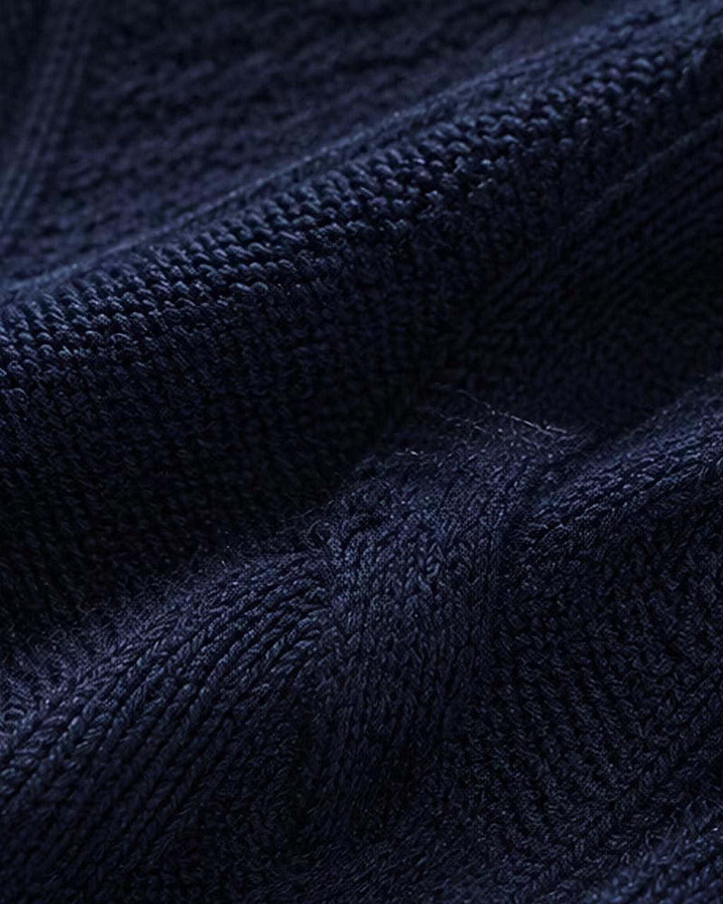 Women's Cable Knit Cardigan with Round Neck and Button Front in Navy – knit detail