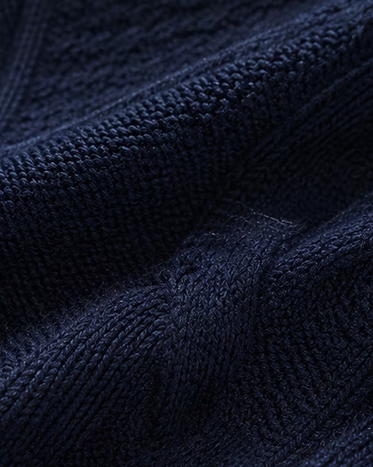 Women's Cable Knit Cardigan with Round Neck and Button Front in Navy – knit detail