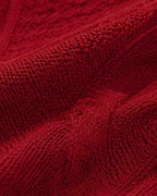 Women's Cable Knit Cardigan with Round Neck and Button Front in Red – knit detail