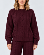 Women's Cable Knit Co-Ord Set with Crew Neck Jumper and Wide Leg Trousers in Dark Pink – photo 4