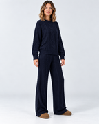 Women's Cable Knit Co-Ord Set with Crew Neck Jumper and Wide Leg Trousers in Navy Blue – photo 2