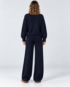 Women's Cable Knit Co-Ord Set with Crew Neck Jumper and Wide Leg Trousers in Navy Blue – photo 3