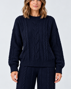 Women's Cable Knit Co-Ord Set with Crew Neck Jumper and Wide Leg Trousers in Navy Blue – photo 4