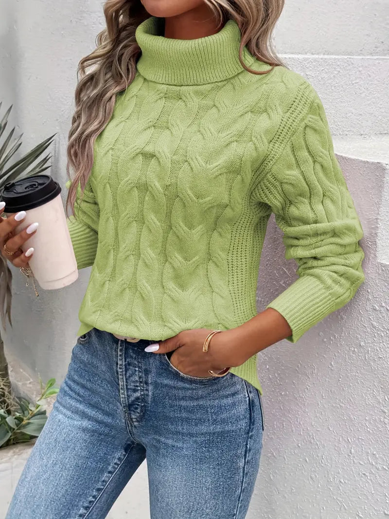Women's Cable Knit Turtleneck Jumper with Cosy Twisted Design for Warm Winter Layering 8