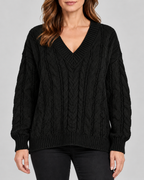 black 01 front cable knit V-neck jumper