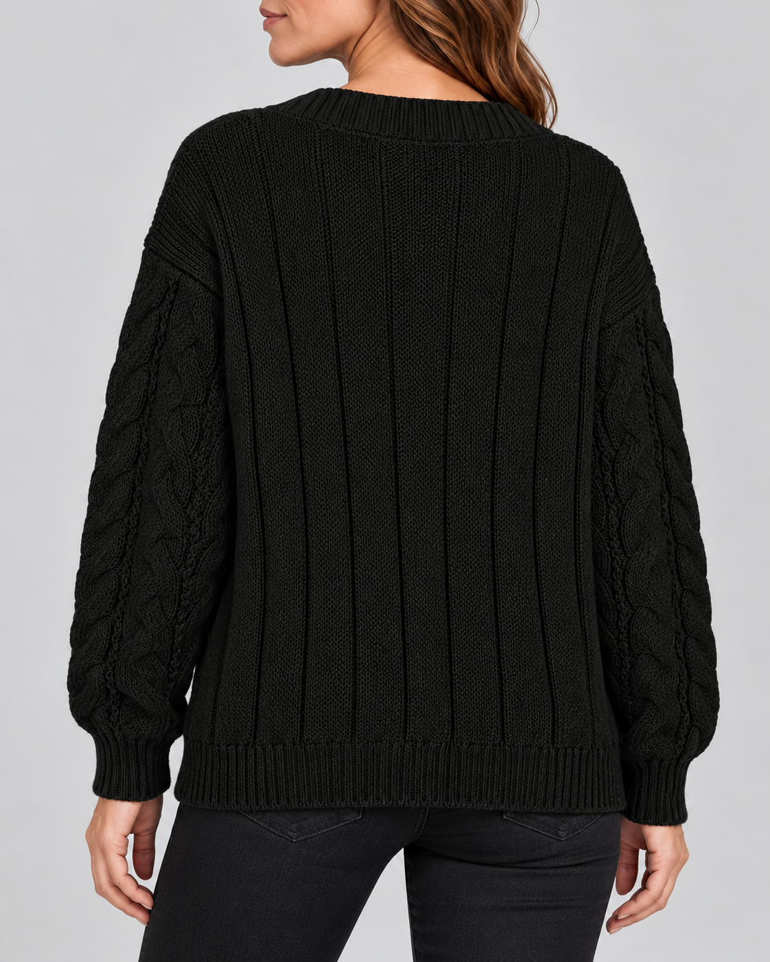 black 03 back cable knit V-neck jumper