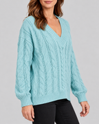 blue 02 three-quarter cable knit V-neck jumper