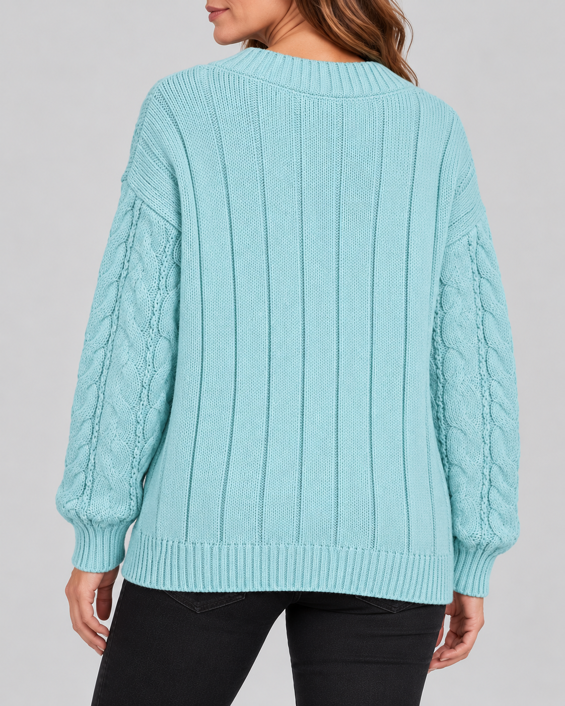 blue 03 back cable knit V-neck jumper