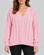 pink 01 front cable knit V-neck jumper
