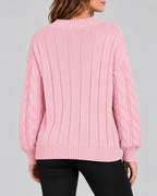 pink 03 back cable knit V-neck jumper