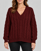 red 01 front cable knit V-neck jumper