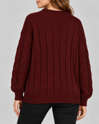red 03 back cable knit V-neck jumper