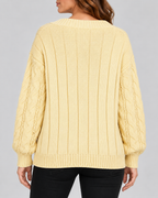 yellow 03 back cable knit V-neck jumper