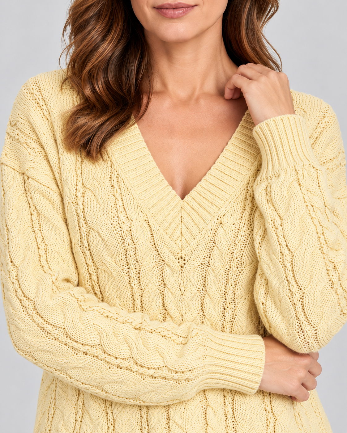 yellow 04 detail cable knit V-neck jumper