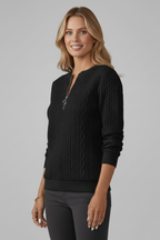 Women's Cable Textured Jumper with Zip Neck