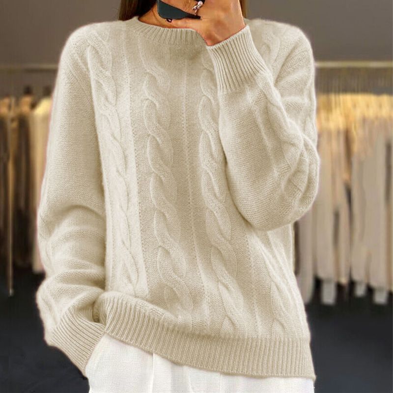 Women's Cable Textured Knit Jumper with Crew Neck