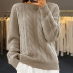 Women's Cable Textured Knit Jumper with Crew Neck