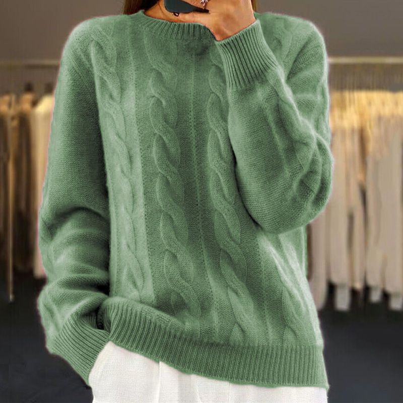 Women's Cable Textured Knit Jumper with Crew Neck