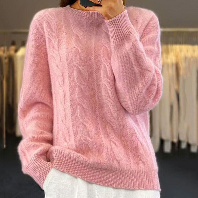 Women's Cable Textured Knit Jumper with Crew Neck