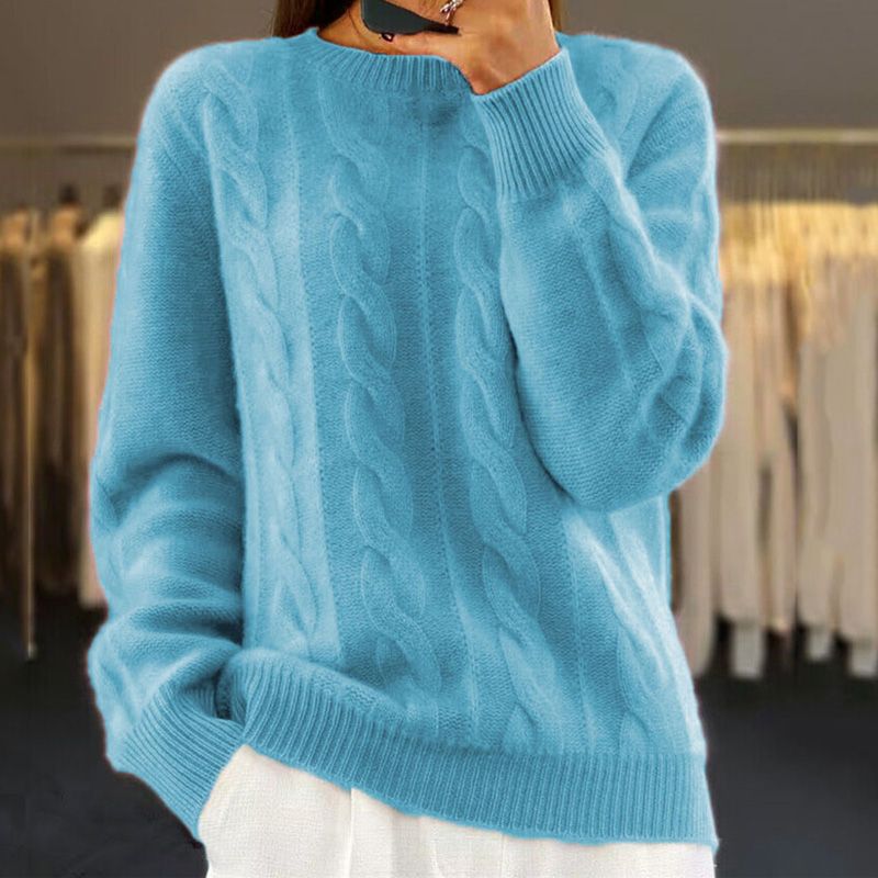 Women's Cable Textured Knit Jumper with Crew Neck