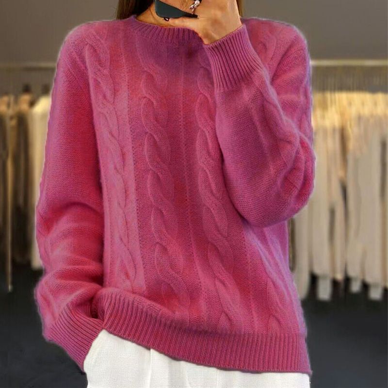 Women's Cable Textured Knit Jumper with Crew Neck