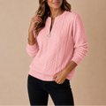 Women's Cable Textured Quarter Zip Jumper with Round Neck