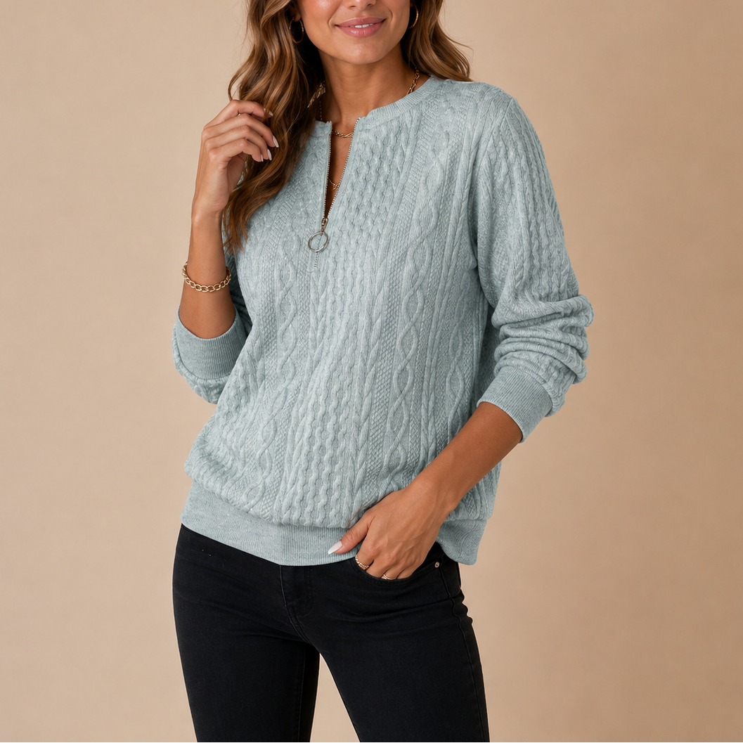 Women's Cable Textured Quarter Zip Jumper with Round Neck