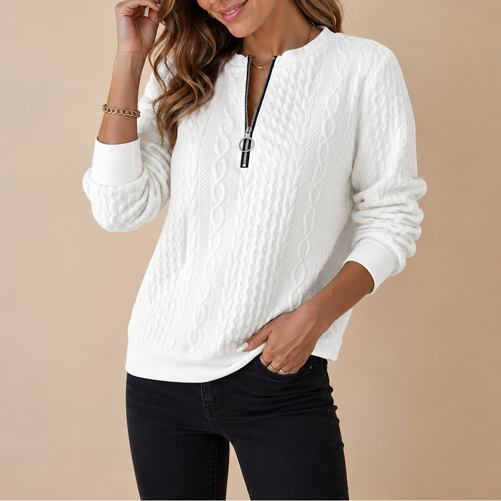 Women's Cable Textured Quarter Zip Jumper with Round Neck