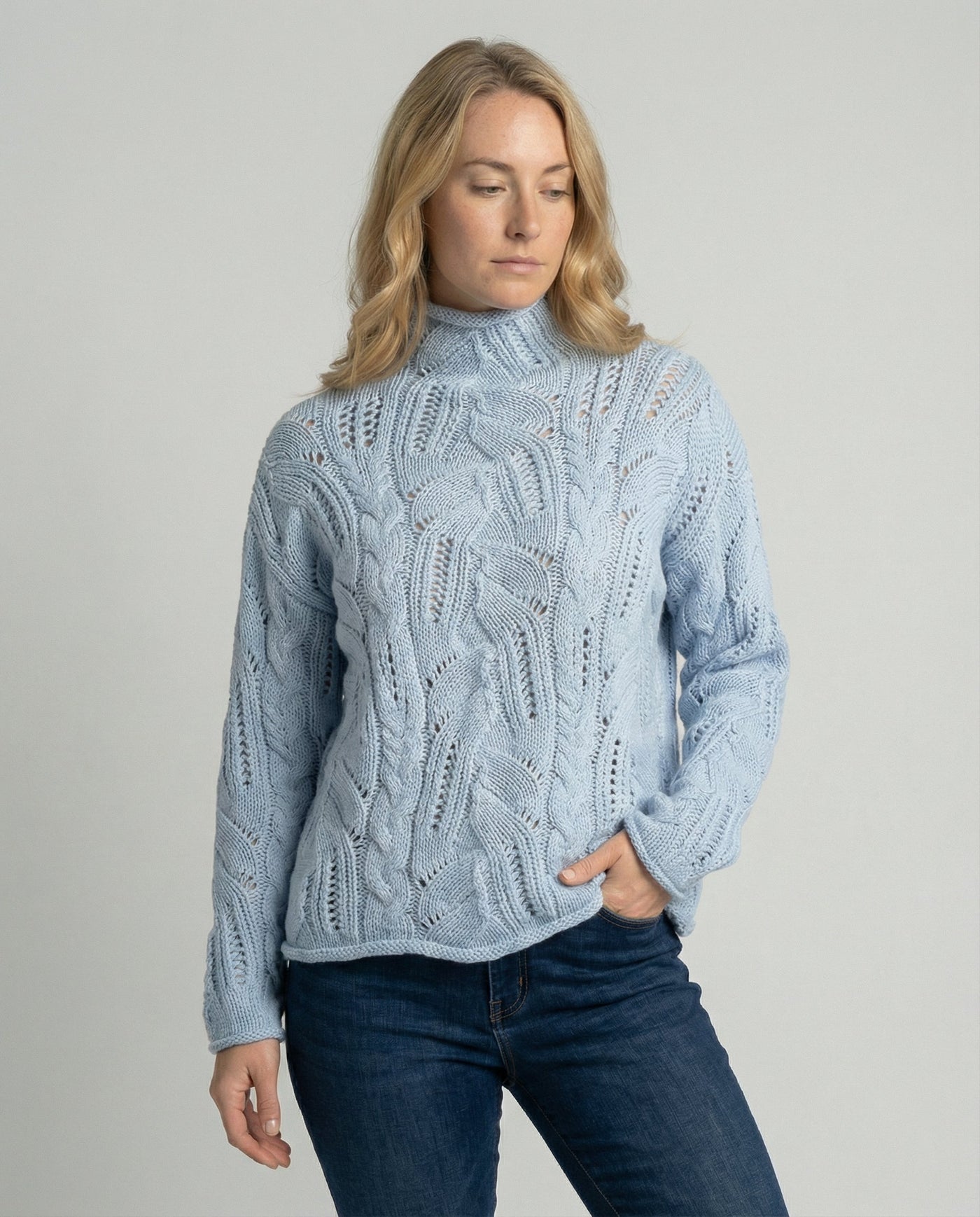Women's Cable Textured Turtleneck Jumper with Pointelle Detail