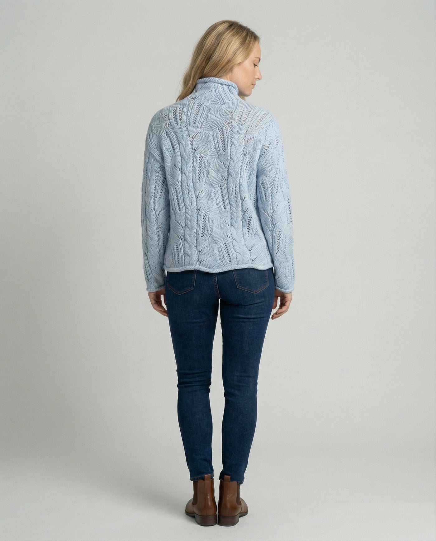 Women's Cable Textured Turtleneck Jumper with Pointelle Detail