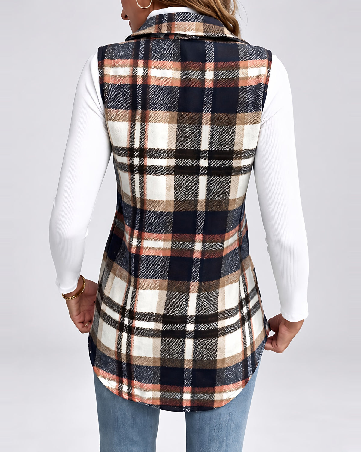 Women's Checked Longline Waistcoat – back view