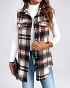 Women's Checked Longline Waistcoat – front view