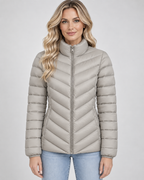 Taupe chevron quilted puffer jacket zipped