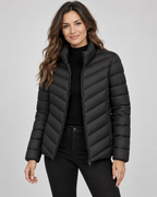 Black chevron quilted puffer jacket front
