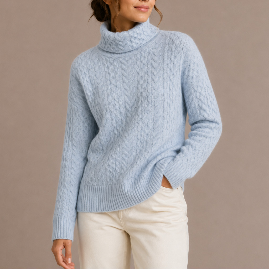 Women's Chunky Knit Turtleneck Jumper with Cable Texture