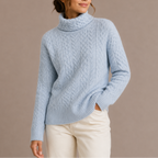 Women's Chunky Knit Turtleneck Jumper with Cable Texture