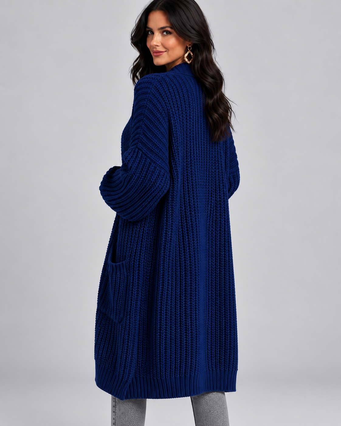 Navy chunky knit longline cardigan back