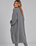 Grey chunky knit longline cardigan back