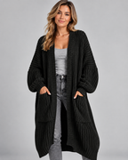 Black chunky knit longline cardigan front