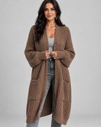 Brown chunky knit longline cardigan front